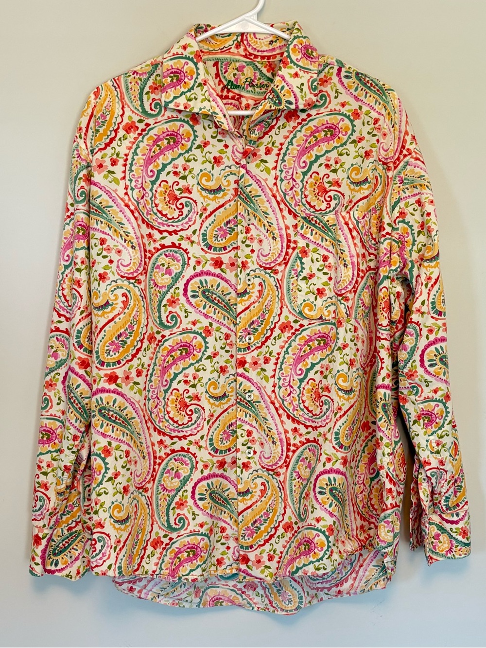 Alan Flusser 100% Cotton Paisley Button Down Shirt Women's XL Colorful Print